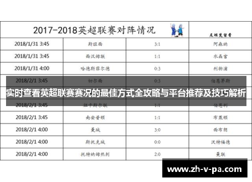 实时查看英超联赛赛况的最佳方式全攻略与平台推荐及技巧解析